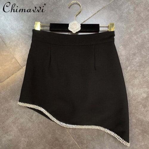 2021 Summer Skirt Fashionable Irregular Skirt Exquisite Rhinestone Bingbing Skirt High Waist Slimming Temperament Sheath Skirts