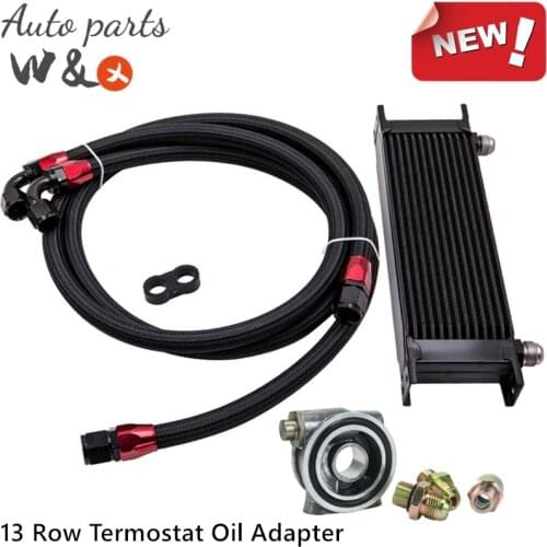 Oil Cooler 13-Row 10AN Engine Transmission Oil Cooler Thermostat Filter Adapter Universal Aluminum Oil Radiator OC-UOL13-4BK
