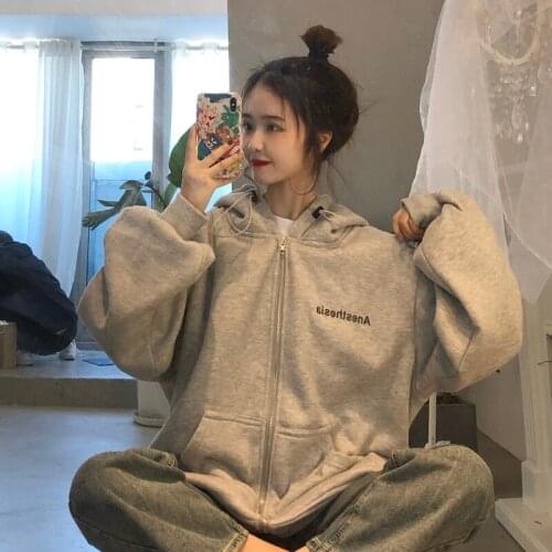 Fashion Letter Print Zipper Hoodie Harajuku Oversized Sweatshirt Goth Clothes Women Punk Gothic Vintage Female Winter Streetwear