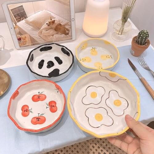 Cartoon Round Ceramic Bowl Breakfast Fruit Salad Bowl Pasta Hammer Plate Korean Tableware Platos Decorativos Mesa