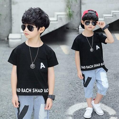 Solid Black Color T Shirt Mens Cotton Aesthetic T-shirts Summer Print Casual Tshirt Japanese Roupa Infantil Boys T-shirt BA60DX