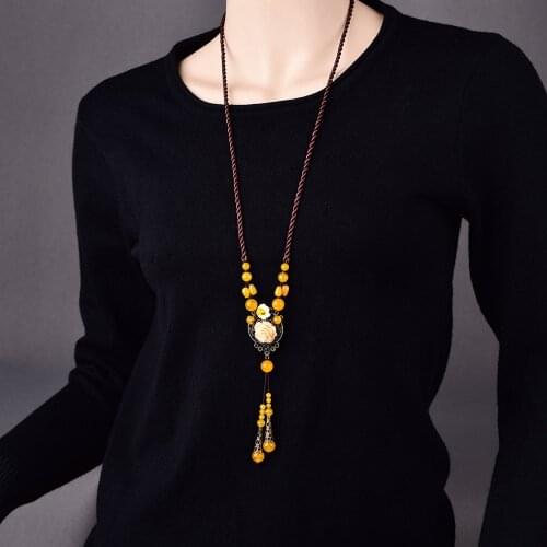 Original Personality Featured Ethnic Style Sweater Chain Retro Yellow Yusui Copper-zinc Alloy Long Necklace Woman Bijoux