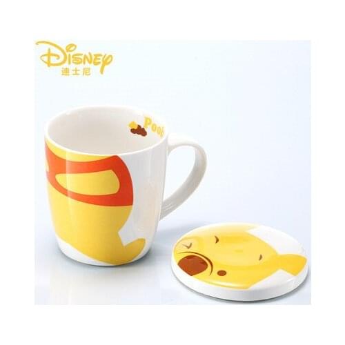 Genuine Disney Fashion Cartoon Milk Coffee Mug Cup With Cover Ceramic High-quality Cup Collection Child Gift 280ML