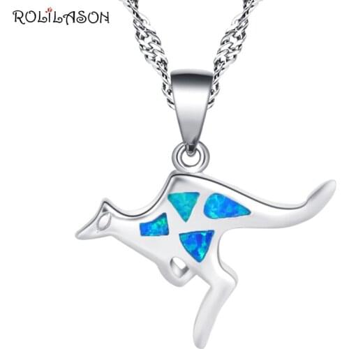 ROLILASON simple design kangaroo silver color blue opal set necklace pendant to send his girlfriends exquisite gift OP852