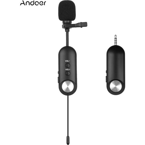 Andoer Wireless Lavalier Lapel Mic Rechargeable Clip-on Microphone System 20m Working Distance for Phones Camera Video Recording