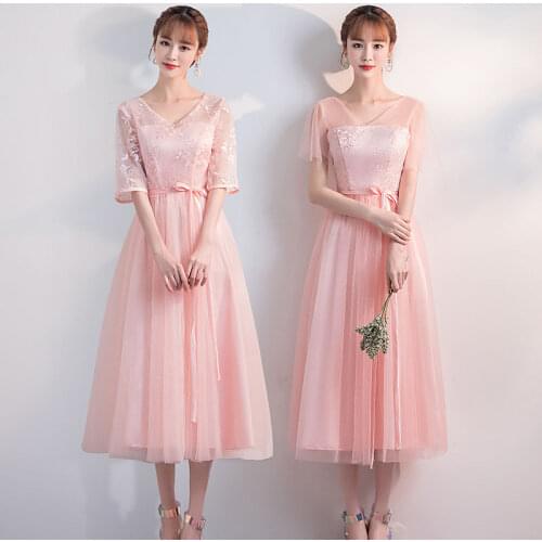Sexy Elegant Tea Party Knee Length Slim Pink Wedding Robes De Cocktail Christmas Birthday Host Vestidos Formales 4728