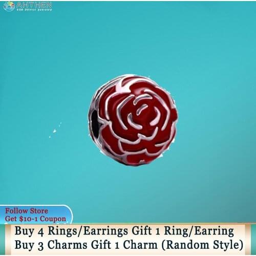 Ahthen 925 Sterling Silver Beads Rose Clip Charms fit Original Pandora Bracelets for Women Jewelry Making Girl Birthday Gift