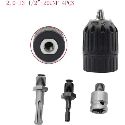 2-13mm Keyless Drill Self-locking Chuck 1/2-20UNF with 1/2 Chuck Adaptor for Impact Wrench Conversion 4pcs with Chuck Adaptor