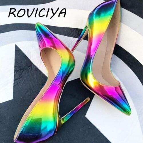 Brand fashion printing pointed toe high-heeled exquisite elegant shoes 12cm high heel ladies party shoes QP006 ROVICIYA