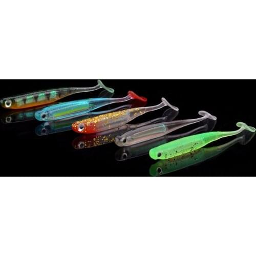 WALK FISH 5Pcs/lot fishing soft bait 7cm 9cm T tail fish fishing lures Rainbow color Sequin swing winter Ice fish spinner bait