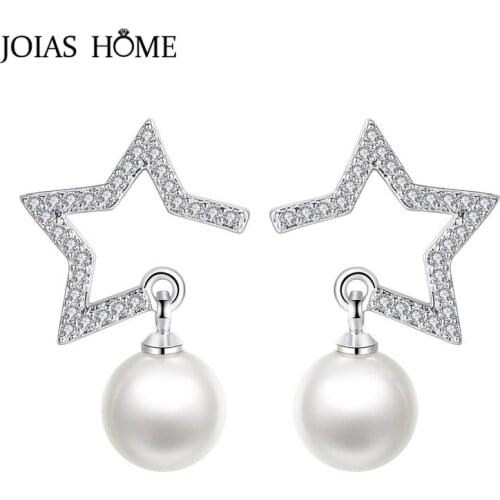 JoiasHome Trendy Star Pearl Earrings for Women Silver 925 Jewelry Gemstones Female Ear drops Freshwater Pearl Wedding Earrings