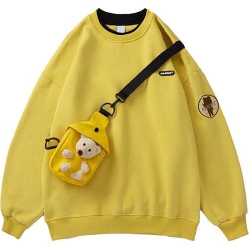 Korean Style Women Oversized Harajuku Hoodies Thick Sweatshirts Cute Kawaii Pullover Winter Warm Couple Clothing Tops with Bag