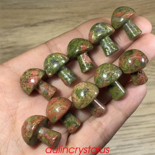 10pcs Natural green curtain granite mini mushroom quartz crystal carved gem reiki healing