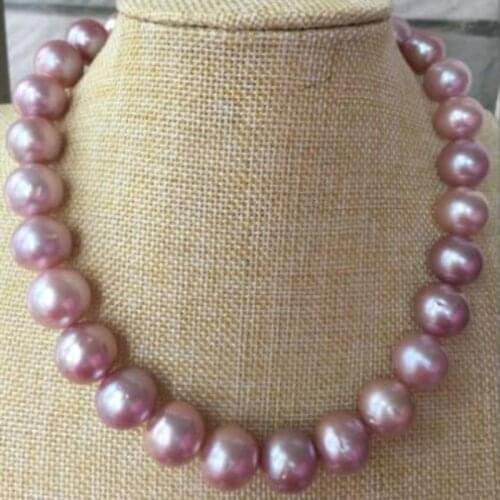 12-13 mm freshwater round pink pearl necklace 18inch 925silver Gold