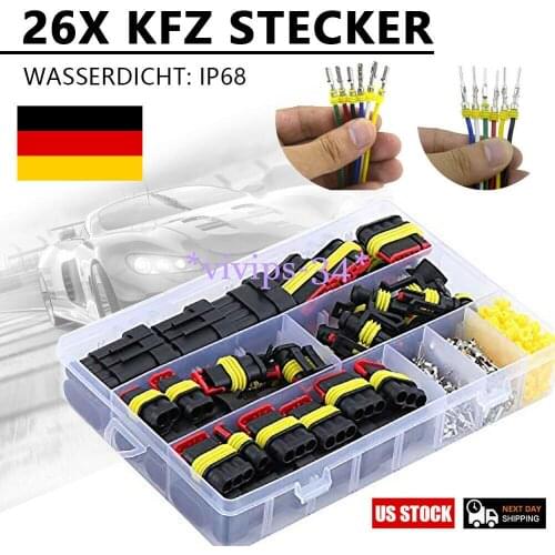 26pieces Car Plug Connector Connector Car Waterproof Cable 1-4 Pole 12A Crimp Terminal Car Fuse Kits