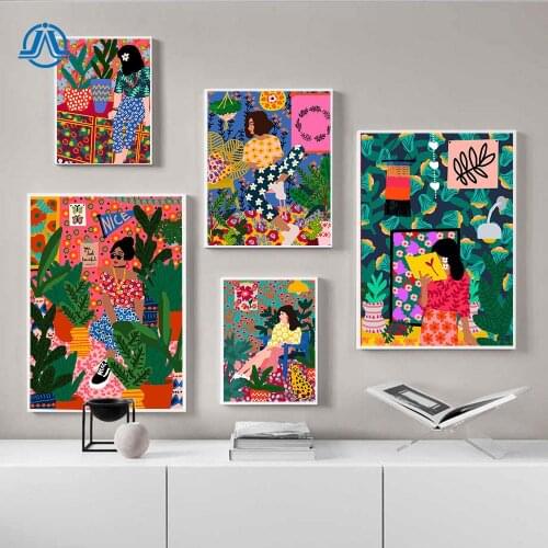 Abstract Canvas Painting Girl Hair Flower Posters And Prints Fashion Wall Art Vintage Nordic Wall Pictures For Living Room Decor