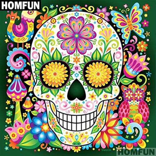 HOMFUN Full Square/Round Drill 5D DIY Diamond Painting "Colorful skull" 3D Embroidery Cross Stitch 5D Home Decor Gift A01752