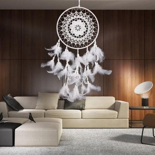 Large Size Handmade Dream Catcher With Feathers Wall Hanging Ornament White