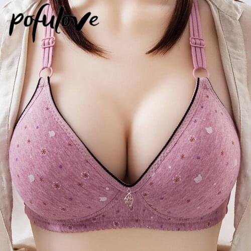 Push Up Bra for Women Plus Size Bras 36-44 BC Floral Seamless Wire Free Underwear Thin Cup Bralette Female Brassiere Gathered