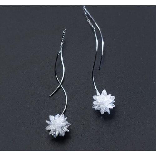COLUSIWEI Hot Sale 925 Sterling Silver White Crystal Flower Dangle Earring for Women Geometric Wave Drop Earring Fine Jewelry