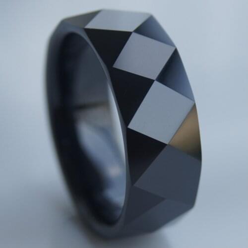 Cool facet black 8mm hi-tech scratch proof ceramic ring