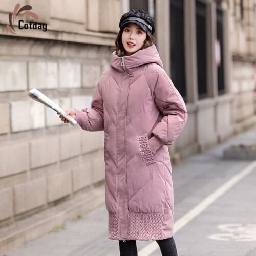 Cotday Cotton Loose Zipper Thick Pink Long Elegant Style Windproof Jacket 2020 Fashion Causal Winter Warm Parka Coat