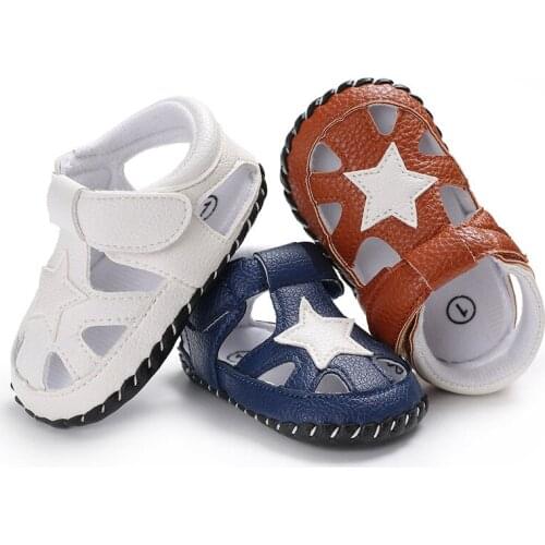 Childrens summer PU leather hot sale newborn first Walkers Baby Shoes baby boy soft five-pointed star pattern baby shoes