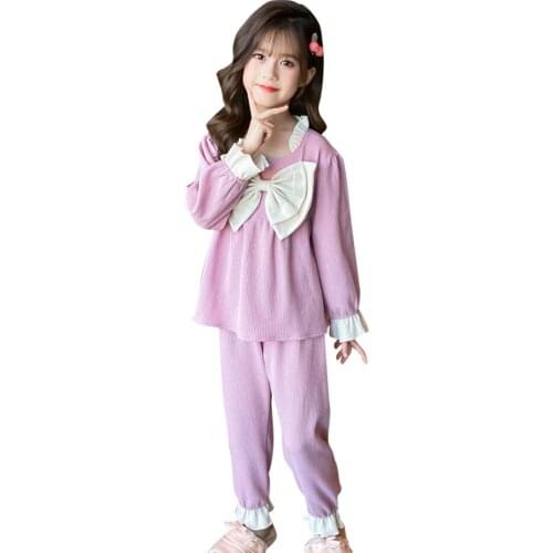 Kids Pajamas Children Long Sleeve Tshirt + Pants Sleepwear Big Bow Baby Boys Girls Sets Cotton Soft Nightwear Clothes