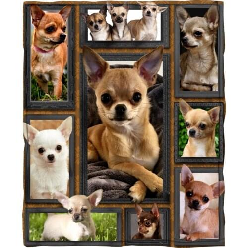 Flannel Blanket 3D Chihuahua Cute Dog Soft Blanket Sofa Couch Bed Plush Cozy Warm Blankets for Adult Kids Christmas Gifts