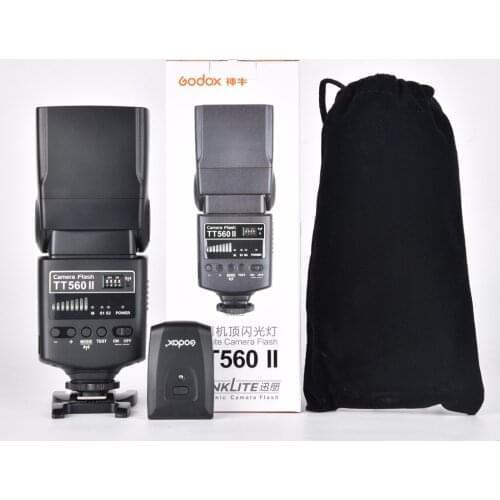 Godox Flash TT560II GN38 Build-in 433MHz Wireless Transmission+ Channels Transmitter + black flash bag For All DSLR Cameras