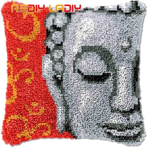 Latch Hook Cushion Buddha Icon DIY Needlepoint Kits Chunky Acrylic Yarn Arts Crocheting Lofty Pillow Case Hobby & Crafts