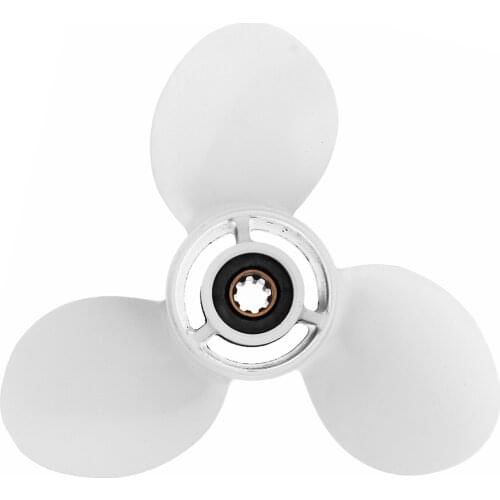 Boat Outboard Propeller 3 Blades R Rotation White 8 Spline Tooth For Yamaha 9.9-15HP 63V-45945-00-EL Aluminum Alloy 9 1/4 x 10