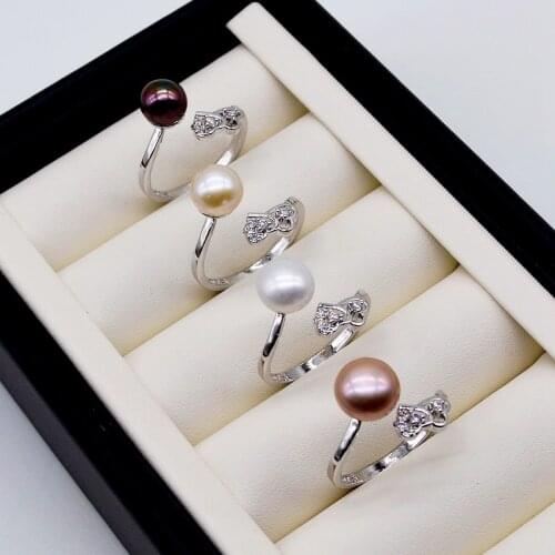 Love pearl ring. 8-9mm round natural freshwater pearls. 925 sterling silver. Adjustable. Female ring. engagement ring