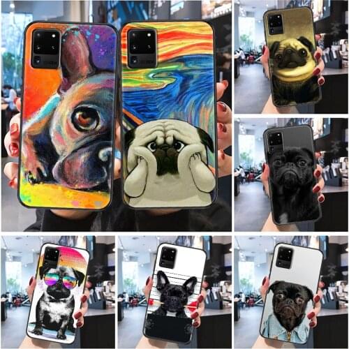 Pug Bulldog Cute Cartoon Painted Phone case For Samsung Galaxy Note 4 8 9 10 20 S8 S9 S10 S10E S20 Plus UITRA Ultra black