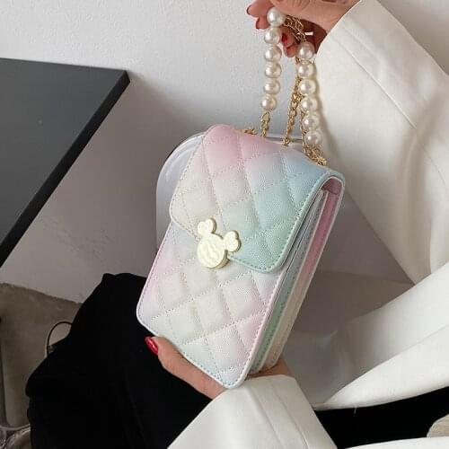 Disney cartoon Mickey Mouse high-end mobile phone bag female fashion pearl ball carry-on small bag messenger shoulder bag