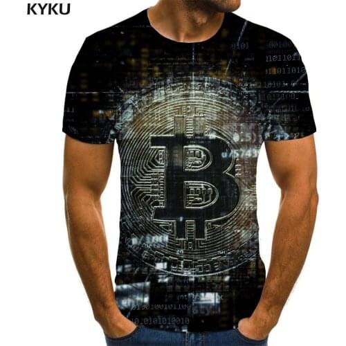 KYKU Bitcoin T shirt Men Metal Tshirts Casual Black Funny T shirts Short Sleeve Punk Rock New Slim Tops