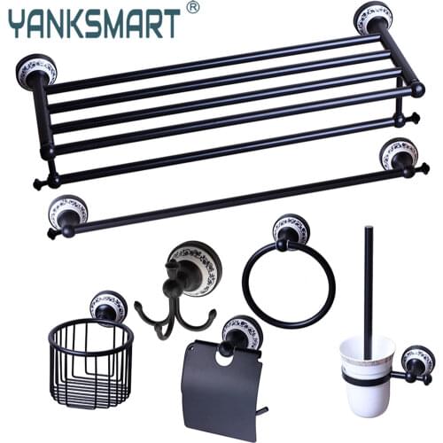Wall Mounted Black ORB Washroom Bathroom Accessories Towel Ring Rack Paper Holder Toilet Brush Holder Frosted Glass Cup