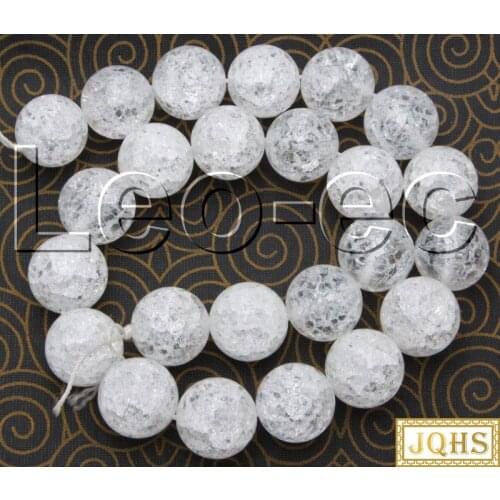 Natural 16mm round White Crackle Rock Crystal Quartz Loose Beads for Jewelry Making Strand 15" DIY v1680