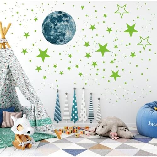 Newest Arrival Star Wall Sticker Cartoon Ornaments Fluorescent Universe Sky Planet DIY Kids Bedroom Decoration
