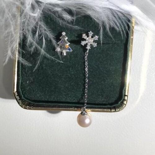 Christmas Tree Snow 925 Silver Earrings Findings Mountings Settings Jewelry Parts Fittings for Pearls Coral Jade Agate Beads