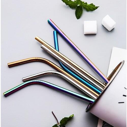 Colorful 304 Stainless Steel Drinking Straws Reusable Bent Metal Straw High Quality Tube Drinkware Office Bar Party Supplies