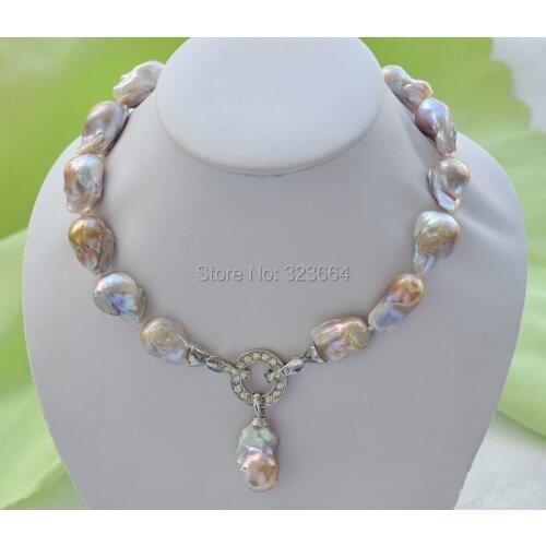 Rare 18" 23mm lavender baroque keshi Reborn necklace pendant