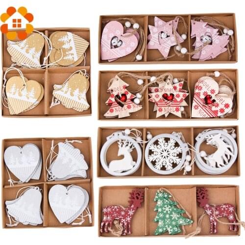 1SET DIY Creative Wooden Printed Christmas Pendants Decorations Colorful Wood Crafts Christmas Tree Jewelry Party Home Decor