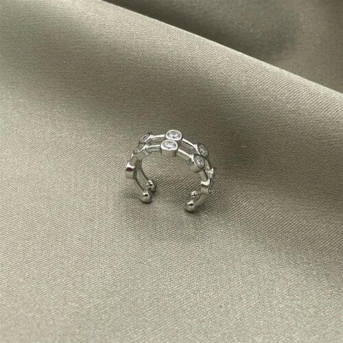 Rodhium Plated Double Row Stone Cartilage Earrings