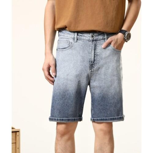 Shorts Men Jeans 2021 Summer New Straight Fit Faded Blue Stretch Mens Shorts Embroidered Letters Desinger Pantalones Hombre