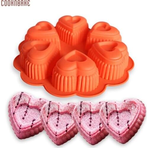 COOKNBAKE heart Silicone Cake Mold 6 Lattices Heart Shape Cake Biscuit Pudding Mold Handmade Soap resin tool