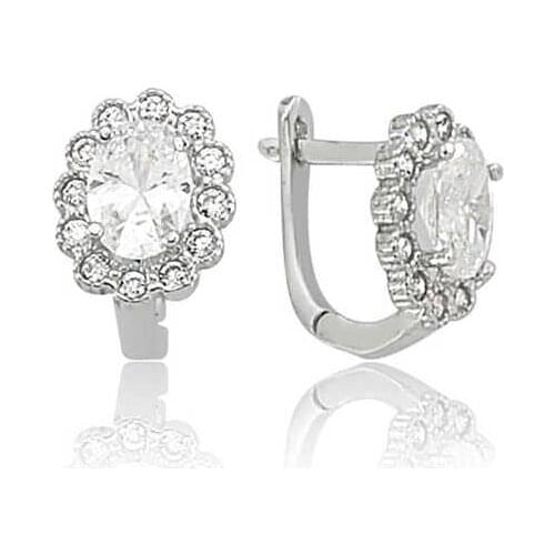Tevuli 925 Sterling Silver Oval Cubic Zirconia Flower Earrings