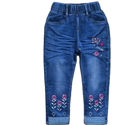 2-6Years Spring Autumn Children Girls Jeans Embroidered Denim Pants Trousers Kids Girl Cowboy Jeans