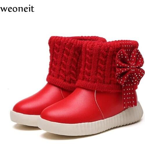 Weoneit 2020 New Winter Childrens Snow Boots Kids Boots Children Girls Rosette Woolen Boots 3 Colors Size 26-37