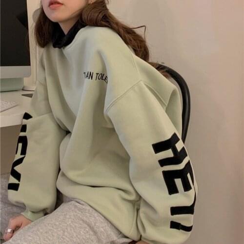 Women New Fashion Clothes Long Sleeve Hoodies Harajuku Loose Pullover Oversized Vintage Letter Print Crewneck Sweatshirts